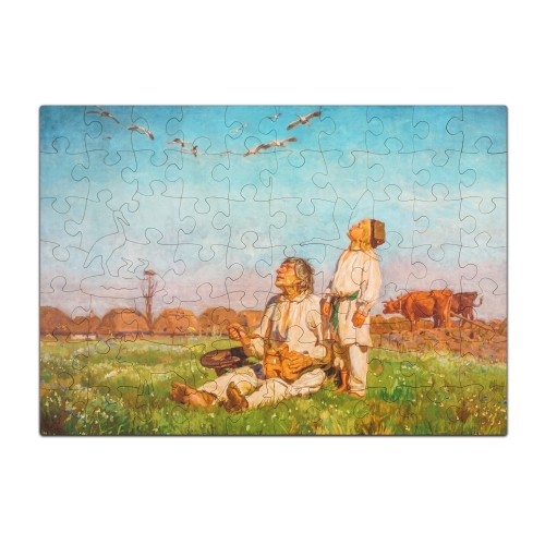 Drewniane puzzle A3 Józef Chełmoński "Bociany" 71 elementów.